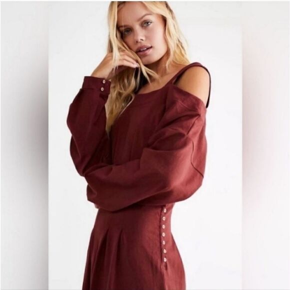 Free People Beach Ibiza One Shoulder Midi Dress in Burnt Burgundy Size Medium - Picture 1 of 12
